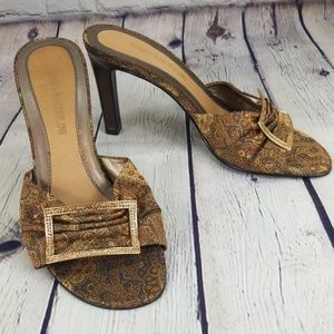 Paisley brown tone slip on heels